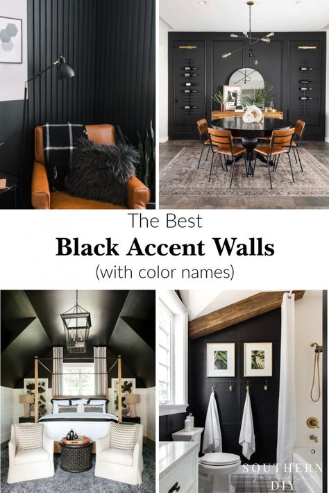 Black Accent Wall Living Room, Black Fireplace Wall, Black Accent Wall, Dark Accent Walls, Black Feature Wall, Black Accent Walls, Accent Wall Colors, Room Accent Wall, Black Fireplace