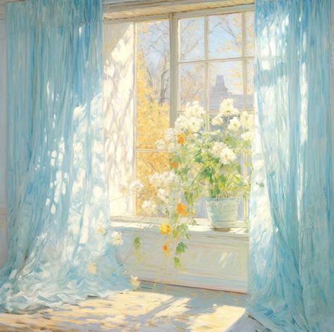 Window Flowers, Blue Widget, Aesthetic Laptop, Laptop Backgrounds, Monet Art, Playlist Covers, Tableau Art, Phone Background, Aesthetic Painting