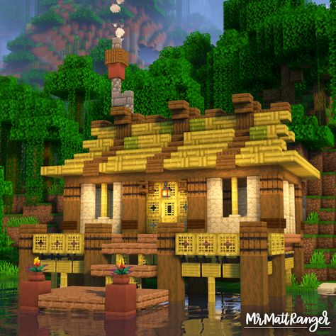 Minecraft Hawaii House, Cherry Blossom Fishing Dock Minecraft, Jungle Themed Minecraft Builds, Minecraft Outside Builds, Minecraft Jungle Cottage, Minecraft Jungle Temple Base, Minecraft Jungle House Easy, Small Jungle House Minecraft, Jungle Beach House Minecraft