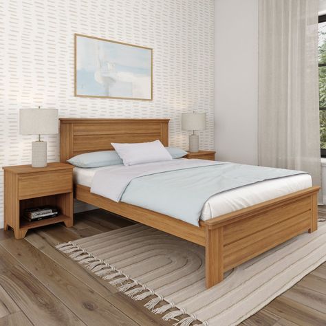 Rustic Queen Bed with Solid Headboard Single Beds Plank+Beam Horizontal Panelling, Rustic Queen Bed, Rustic Wood Bed, Plank Headboard, Full Size Bed Frame, Platform Design, Slatted Headboard, Solid Wood Platform Bed, Wooden Bed Frames