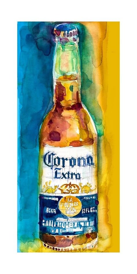 Corona Beer by Dorrie Rifkin Beer Artwork, Beer Art Print, Beer Drawing, Beer Painting, Vintage Coffee Shops, Pin Up Pictures, Beer Stickers, Beer Collection, Beer Prints