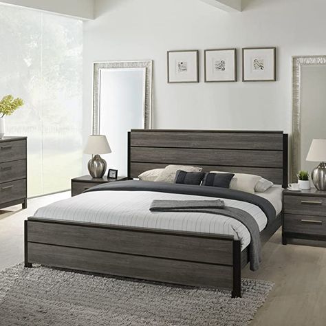 AmazonSmile: Roundhill Furniture Ioana 187 Antique Grey Finish Wood Queen Size Bed: Furniture & Decor White Bedroom Suite, 5 Piece Bedroom Set, Lit King Size, Upholstered Panel Bed, Queen Platform Bed, Standard Bed, Solid Wood Bed, Bed Size, Wood Beds