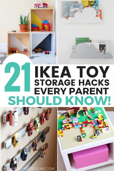 21 IKEA toy storage hacks will help you to get organised on a minimum budget / Grillo Designs www.grillo-designs.com Toy Storage Hacks, Ikea Toy Storage, Ikea Toys, Hacks Ikea, Get Organised, Playroom Storage, Playroom Organization, Kids Room Organization, Ikea Storage