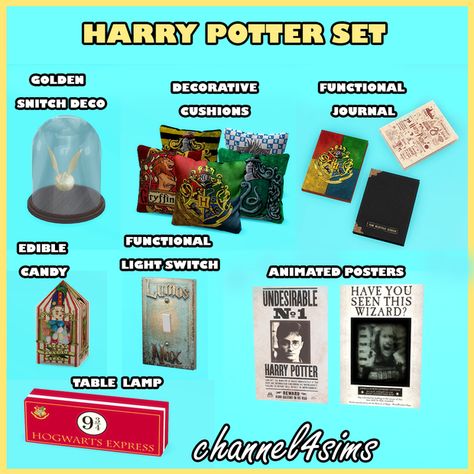 TS4: Harry Potter Set | Patreon Sims 4 Custom Content Harry Potter, Sims 4 Cc Harry Potter Patreon, Sims4 Harry Potter Cc, Sims 4 Cc Harry Potter Decor, Sims 4 Harry Potter Cc Clothes, Ts4 Harry Potter Cc, Sims 4 Harry Potter Cc, Harry Potter Suitcase, Harry Potter Table