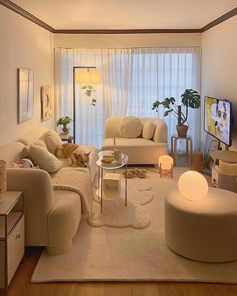 Small Apartment Design Korean, Minimal Aesthetic Living Room, Korean Living Room Aesthetic, Minimal House Interior, Dream Home Design Interior, Korean Living Room, Korean House Interior, Cozy Small Living Room, Small Room Inspo