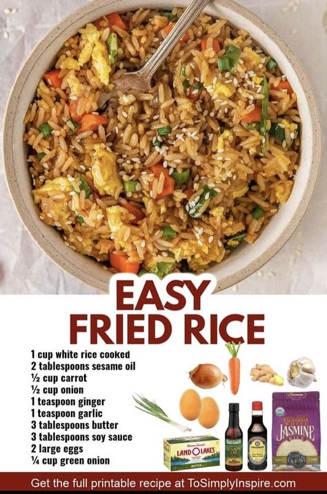 Easy Egg Fried Rice, Egg Fried Rice Recipe, Rice Dishes Recipes, Fried Rice Recipe Easy, Rice Side Dish Recipes, Homemade Chinese Food, Egg Fried Rice, Chinese Cooking Recipes, Easy Rice Recipes