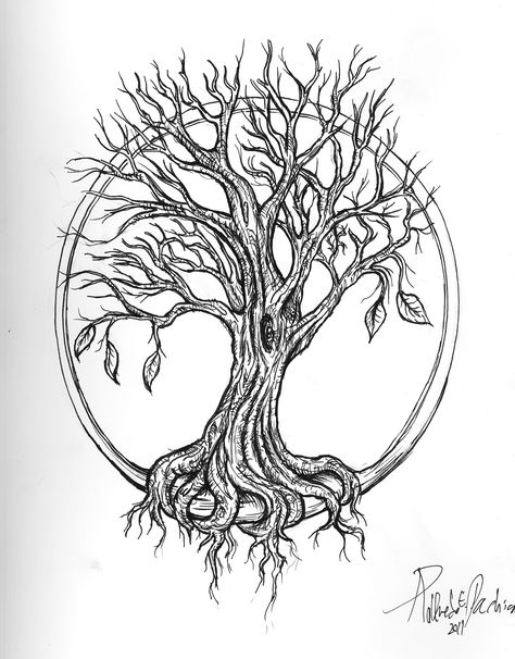 tree Tree With Birds Tattoo, Tree Tattoo Drawings, Neat Tattoos, Healing Tree, Mundo Hippie, Tree With Roots, Tree Circle, Oak Tree Tattoo, Tattoo Pics