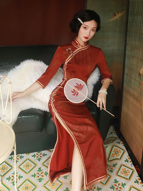 Red Qipao, Old Shanghai, Modern Qipao, Red Wedding Dress, Qipao Cheongsam, Qipao Dress, Cheongsam Dress, Chinese Clothing, Chinese Dress