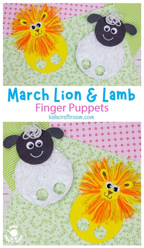 Lamb Crafts For Kids, Lion And Lamb Craft, Lamb Crafts, March Craft, Fun Art And Craft, Lamb Craft, Lion Lamb, Lion Craft, Puppet Craft