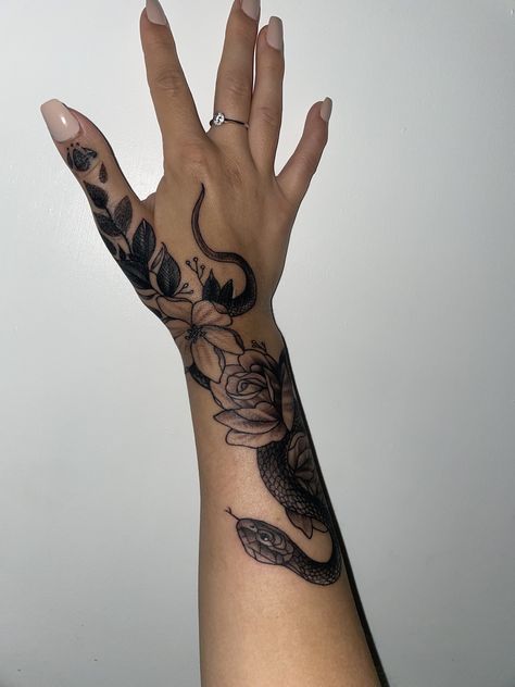 Hand Tattoos For Cover Up, Hand Tattoos That Go Up Arm, Snake Tattoos For Women Hand, Side Of Hand Cover Up Tattoo, Tattoo Cover Up Ideas Hand, Cover Up Tattoos On Hand, Inside Wrist Tattoos For Women Cover Up, Hand To Arm Tattoo Women, Cover Up Tattoos Hand