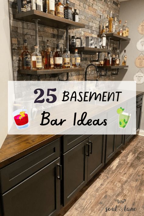 25 Basement Bar Ideas for a Stellar Rec Room Downstairs Bar Lounge Room, Rustic Basement Bar, Basement Bar Design, Basement Bar Ideas, Kitchen Bar Design, Home Wet Bar, Home Bar Areas, Home Bar Rooms, Rustic Basement