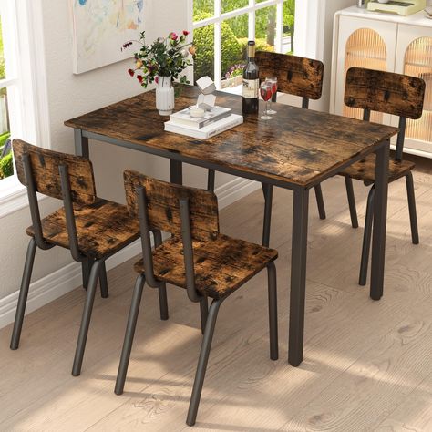 Buy PAPROOS Dining Table Set for 4, 5 Piece Dining Room Set with 4 Wood Chairs, Farmhouse Rectangle Wood Kitchen Table Set for Breakfast Nook, Small Places, Restaurant, Brown at Walmart.com Wood Kitchen Table, Dining Table Set For 4, Kitchen Table Set, Kitchen Breakfast Nooks, Kitchen Diy Makeover, Wood Chairs, Bed Furniture Design, Kitchen Table Settings, Small Places