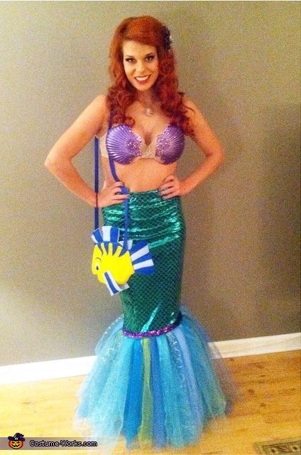 Sarah: My name is Sarah Harley and for Halloween this year I dressed up as Ariel from The Little Mermaid. The idea came from an accidental dye job to my hair... Arial Costume, Little Mermaid Costume Women, The Little Mermaid Halloween Costume, Mermaid Costume Women, Redhead Costume, Homemade Mermaid Costumes, Mermaid Costume Diy, Kid Costume, Mermaid Halloween Costumes