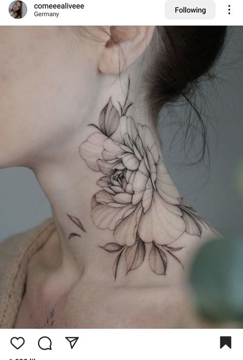 Rose Neck Tattoo, Flower Neck Tattoo, Side Neck Tattoo, Floral Thigh Tattoos, Feminine Tattoo Sleeves, Throat Tattoo, Neck Tattoos Women, White Ink Tattoo, More Feminine