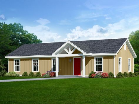 062H-0361: Small Ranch House Plan; 1200 sf Small Ranch House Plans, Small Ranch House, 1200 Sq Ft House, Accessible House, Bathroom And Walk In Closet, Country Ranch, House Plans 3 Bedroom, Ranch House Plan, Ranch Style House Plans