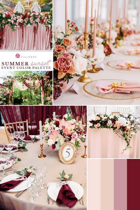 Romantic blush, rose gold, dusty rose, mauve, and burgundy fall and summer wedding color palette | rose gold and burgundy wedding, burgundy wedding flowers, blush and burgundy wedding, burgundy wedding decorations, dusty rose and burgundy wedding, pink and burgundy wedding, burgundy wedding theme, burgundy wedding table setting, burgundy wedding ideas, dusty rose wedding theme, burgundy and dusty rose wedding, dusty rose wedding flowers, dusty rose wedding centerpieces, dusty rose wedding colors Dusty Rose Burgundy And Gold Wedding, Burgundy Pink And Brown Wedding, Blush Burgundy Gold Wedding, Burgundy And Beige Wedding Decor, Burgundy Rose Gold Wedding Decorations, Burgundy Blush Terracotta Wedding, Burgundy Quinceanera Decorations Table, Rose Gold Wedding Table Settings, Burgundy And Pale Pink Wedding