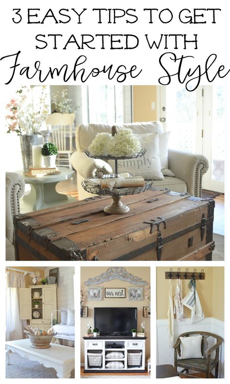 3 Quick Tips to Get Started with Farmhouse Style Farmhouse Decor Ideas, Casa Vintage, Shabby Chic Vintage, Chic Kitchen, Diy Farmhouse Decor, Shabby Chic Kitchen, Country Farmhouse Decor, Modern Farmhouse Decor, Farmhouse Style Decorating