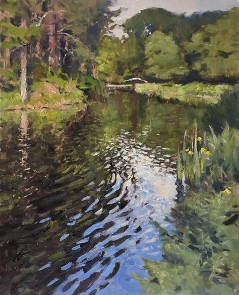 Ocean Water Painting, Pond Painting, Waterfall Paintings, Farm Paintings, Oil Painting Inspiration, Pastel Landscape, Monet Paintings, Oil Pastel Art, 수채화 그림