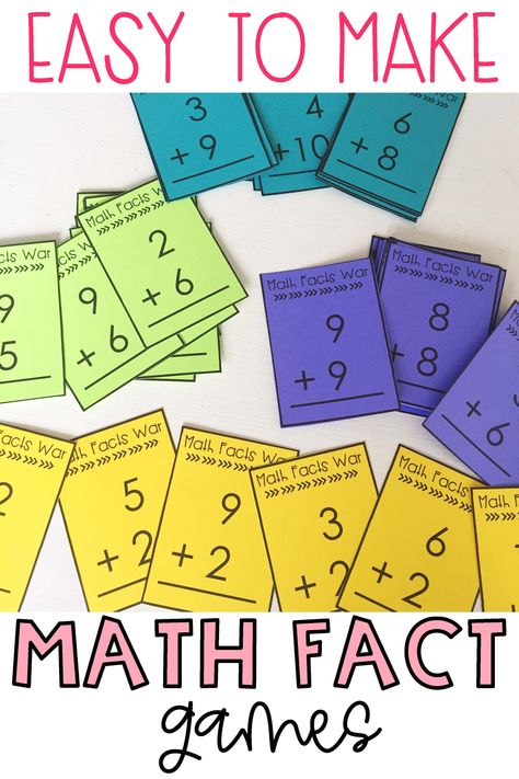 Three Easy to Make Math Facts Games - These math fact games and activities are a great way to get students having fun learning. Works for both addition and subtraction. Great for Kindergarten, first grade, and second grade. Math Fact Games, Math Facts Addition, Math Fact Practice, Addition Activities, Math Fluency, Math Fact Fluency, Math Blocks, Math Intervention, Math Center Activities