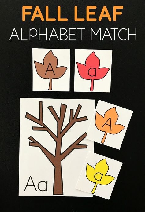 FREE Fall Leaf Alphabet Letters Printable is a fun, low prep alphabet match activity to help preschool, prek, kindergarten age practice uppercase lowercase matching.  (alphabet match game, homeschool, fall centers) Tree Language Activities Preschool, Preschool Alphabet Matching Printables, Leaf Patterns Preschool, Fall Letter Recognition Preschool, Fall Language Arts Activities Preschool, Leaf Circle Time Activities, Leaf Hunt Activities, Leaves Preschool Theme, Preschool Leaves