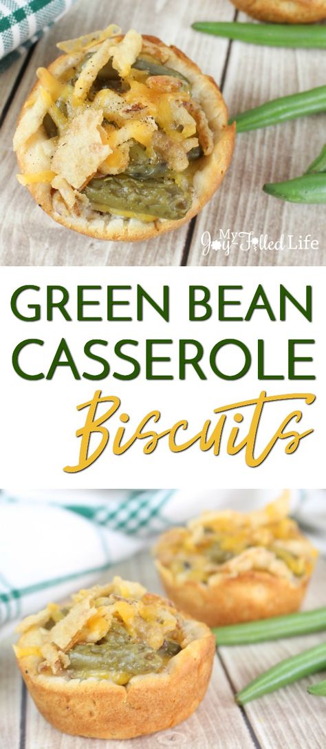 Green Bean Casserole Biscuits - a fun twist on the classic Thanksgiving dish! via @slavila Green Bean Casserole Bites, Biscuit Bites, Thanksgiving Dish, Classic Green Bean Casserole, Thanksgiving Casserole, Classic Thanksgiving, Thanksgiving Dinner Table, Thanksgiving Dishes, Green Bean Casserole