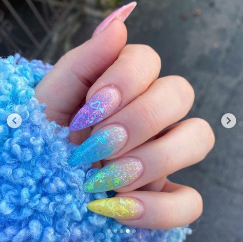 Rainbow Sparkly Nails, Rainbow Glitter Ombre Nails, Pastel Pride Nails, Sky Nails Design, Jelly Glitter Nails, Glitter Rainbow Nails, Rainbow Glitter Nails, Rainbow Ombre Nails, Lisa Frank Nails