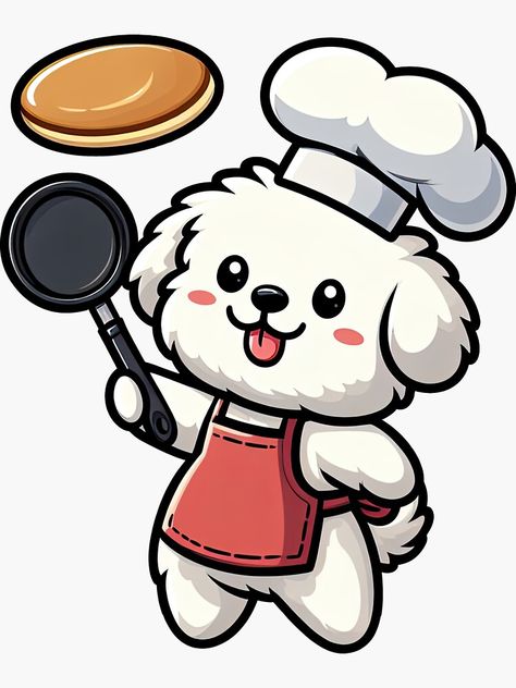 Chef Sticker, Cute Bichon Frise, Making Pancakes, Bichon Frise Dogs, A Chef, Bichon Frise, Dog Dresses, Dog Art, Pancakes