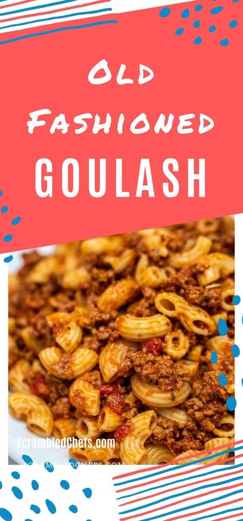 Dig into this perfect Old Fashioned Goulash recipe packed with ground beef, pasta, tomatoes, spices, and a little bit of cheese! A great weeknight meal! #AmericanGoulash #GoulashRecipe #OldFashionedGoulash #PastaRecipe Golashes Recipes, Macaroni Hamburger, Best Goulash Recipes, Tomato Juice Recipes, Easy Goulash, Perfect Old Fashioned, Casserole Beef, Easy Goulash Recipes, Old Fashioned Goulash