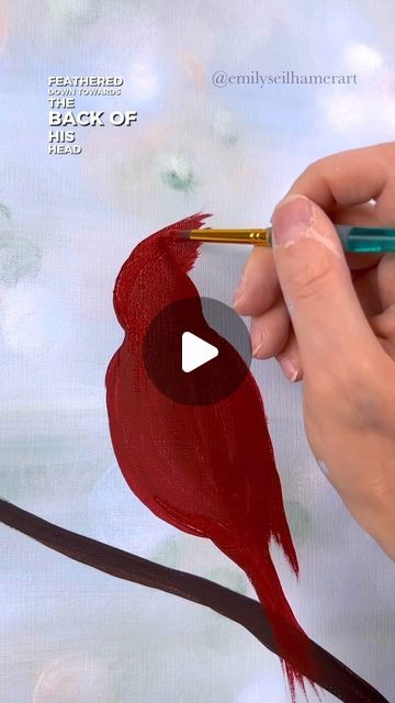 Emily Seilhamer on Instagram: "[clip] How to paint a cardinal shape for beginners 🎨💕 #tutorials #easypainting #beginner #acrylicpainting" How To Paint Cardinals, How To Paint A Red Cardinal, Red Cardinal Painting Easy, Watercolor Cardinal Tutorial, How To Paint A Cardinal, How To Draw A Cardinal, How To Paint A Cardinal Step By Step, Emily Seilhamer Art, Cardinal Painting Easy