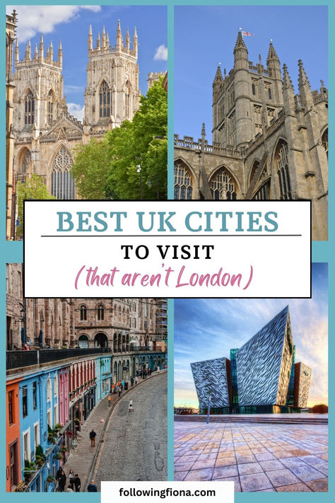 4 images of York, Bath, Edinburgh and Belfast. Uk Best Places To Visit, Places To Visit In Uk United Kingdom, London Must See Bucket Lists, Uk Trip Ideas, Traveling To England, Best Places To Visit In England, Uk Itinerary, England Bucket List, Uk Road Trip