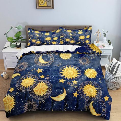 Celestial Bedding, Aesthetic Duvet, Bedding Aesthetic, Bedding Black, Bedding Blue, Boho Bedding Sets, Mandala Bedding, European Beds, Astrology Gifts