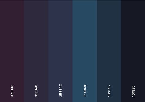 Dark Indigo Color Palette, Dark Cool Tone Color Palette, Dark Blue Swatch, Midnight Purple Color Palette, Prom Color Palette, Underworld Color Palette, Midnight Colour Palette, Midnight Blue Color Scheme, Dark Blue And Purple Color Palette