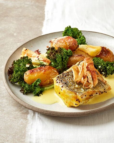 Hake Recipes Dinners, Hake Recipes, Parsnip Crisps, Seasonal Cooking, Coconut Sauce, Shellfish Recipes, Fish Recipes Healthy, Delicious Magazine, Cooking Seafood