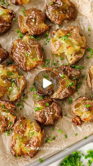 Holly Nilsson SpendWithPennies on Instagram: "Crispy outside, fluffy inside - these smashed potatoes are an absolute hit for any meal. Easy, delicious, and versatile enough to be made in the air fryer too! Once you try them, you’ll crave these crispy potatoes non-stop!😍🥔

To get the full recipe sent to your DMs comment POTATOES below.

https://www.spendwithpennies.com/ovenroasted-rosemary-smashed-potatoes/

#spendwithpennies #smashedpotatoes #potatoes #sidedish #crispy" Smash Potatoes Recipe, Easy Appies, 1960s Food, Crispy Baked Potatoes, Charcuterie Cups, Smashed Potatoes Recipe, Cousin Camp, Awesome Appetizers, Crispy Smashed Potatoes