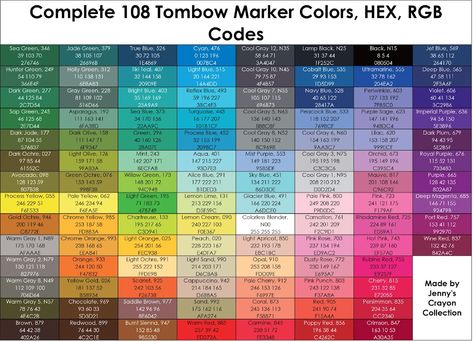 Complete List of Tombow ABT Marker Colors with HEX and RGB Codes | Jenny's Crayon Collection Rgb Code, Tombow Brush Pen, Rgb Color Codes, Tombow Markers, Adobe Photoshop Design, Tombow Dual Brush Pen, Tombow Dual Brush, Hex Color Palette, Hex Codes