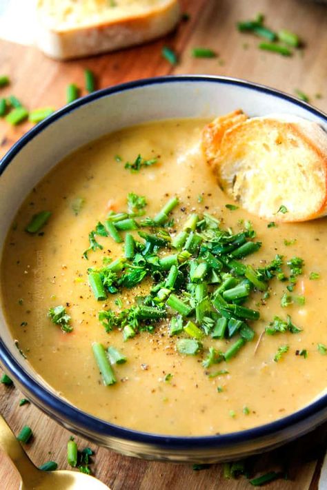 Potato Leek Soup - Carlsbad Cravings Buttery Potatoes, Leeks Soup Recipes, Leek And Potato Soup, Leek And Potato, Potato Leek, Carlsbad Cravings, Potato Leek Soup, Pureed Soup, Leek Soup