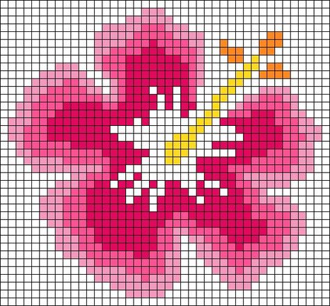 Hibiscus Granny Square, Hibiscus Pixel Grid, Alpha Pattern Hibiscus, Tapestry Flower Pattern, Pixel Art Hibiscus, Flower Graph Pattern, Grid Crochet Patterns Flower, Hibiscus Flower Pixel Art, Pixel Hibiscus