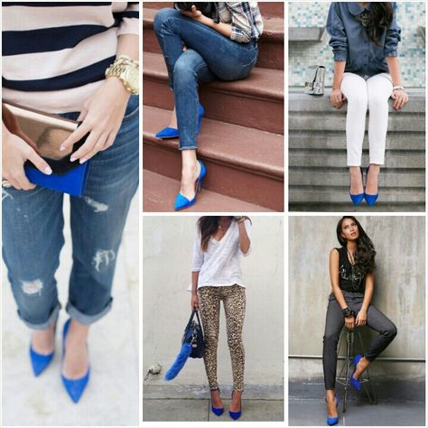 The blue cobalt heels and 5 outfits Cobalt Heels Outfit, Cobalt Blue Heels Outfit, Blue Kitten Heels Outfit, Royal Blue Boots Outfit, Royal Blue Heels Outfit, Blue Heels Outfit Ideas, Royal Blue Shoes Outfit, Blue Purse Outfit, Blue Boots Outfit