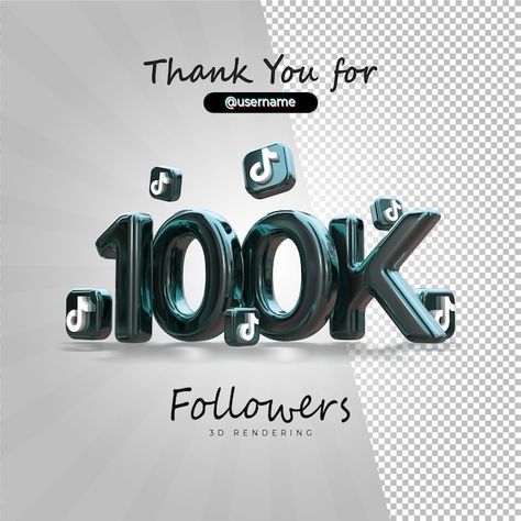 100k Followers Tiktok, 100k Followers Celebration, Alpha Background, Tiktok Followers, 100k Followers, Iconic Photos, Canvas Designs, 3d Rendering, Vector Photo