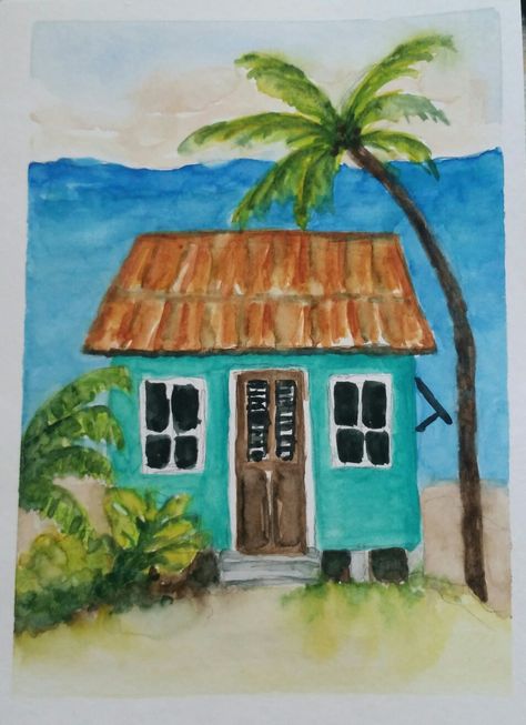 Greeting Card Puerto Rico Watercolor, House Paintings, Puerto Rico Art, Princess Wedding, Simple House, House Painting, Puerto Rico, Drawing Ideas, Greeting Card