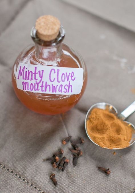 Homemade Minty Clove Mouthwash   Breath Spray | http://hellonatural.co/minty-clove-mouthwash-breath-spray/ Clove Mouthwash, Mint Mouthwash, Diy Toothpaste, Toothpaste Recipe, Homemade Mouthwash, Breath Spray, Mouth Wash, Homemade Toothpaste, Hello Glow