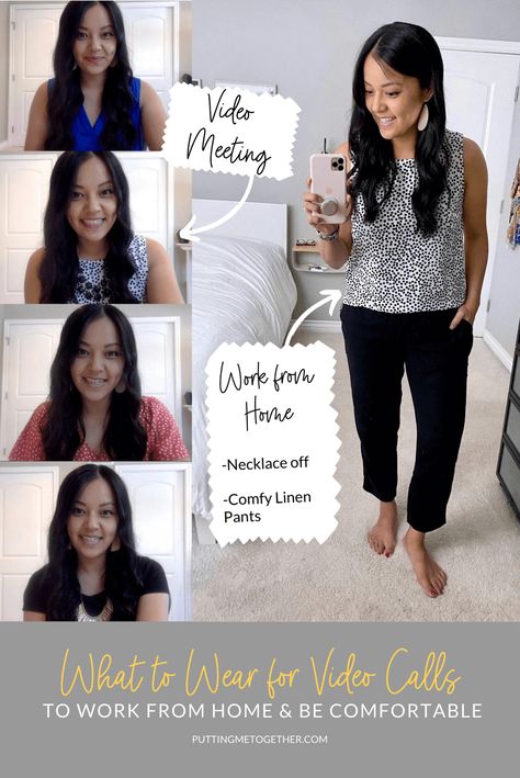 What to wear for video calls--to work from home and be comfy! Video Interview Outfit, Zoom Interview Outfit, Nice Jumpsuits, Create Capsule Wardrobe, Outfits Fo, Work From Home Outfit, Nickel And Suede, Business Casual Top, Business Casual Work