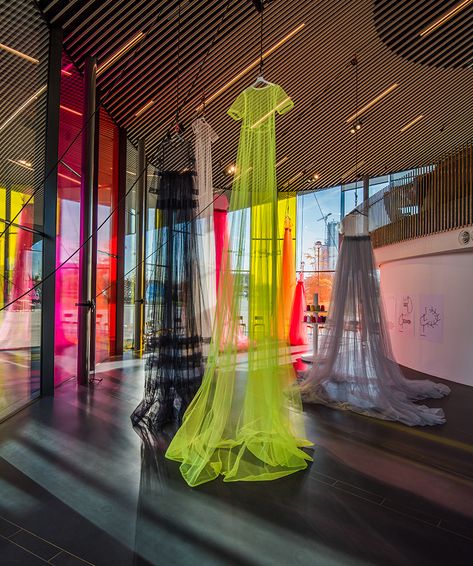 Greenwich Peninsula, Fashion Installation, Selvedge Magazine, Tulle Dress Long, Fabric Installation, Diy Photo Backdrop, Art Gallery Interior, Tulle Dresses, Robert Rauschenberg