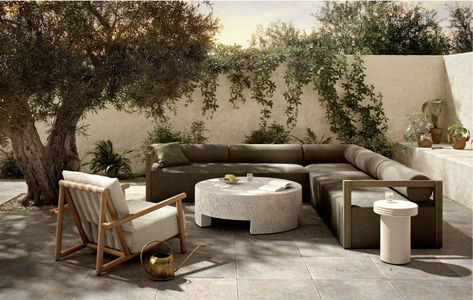 WE Living Brings You Turn Key fully designed spaces, Luxury, Sustainable and Forward thinking.  Follow us on Instagram @welivingstudios. Work with us to get this complete look delivered and installed anywhere in the US. Outdoor Marble Table, Outdoor End Table, Outdoor End Tables, Outdoor Coffee Table, 3 Piece Sectional, Teak Frame, Outdoor Coffee Tables, Four Hands, Rectangular Dining Table