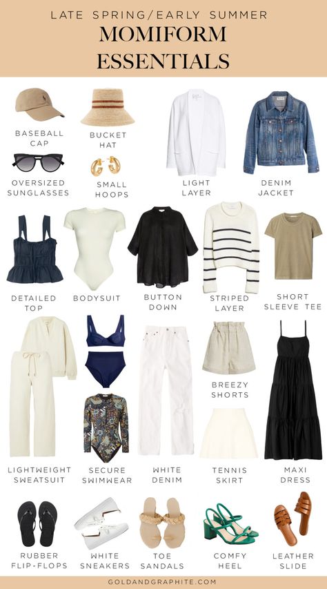 Ultimate Wardrobe Essentials Guide: Late Spring/Early Summer Edition | Gold and Graphite by Jill Atogwe Outfit Ideas Midsize, Spring Summer Capsule Wardrobe, Summer Wardrobe Staples, Chic Wardrobe, Fashion Capsule Wardrobe, Elegant Attire, Ootd Ideas, Summer Capsule Wardrobe, Capsule Outfits