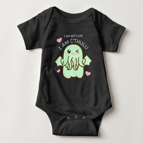 $22.95 | I Am Not Cute I am Cthulhu Baby Bodysuit #lovecraft #lovecraftgift #hplovecraftgifts #hplovecraftgiftideas #cthulhutheme #cthulhugift #cthulhugifts #cthulhushirt #babybodysuitsboy #babybodysuitsgirl Cute Cthulhu, Baby Bug, Baby Bats, Vinyl Shirts, Baby Hacks, Cthulhu, Future Baby, Future Kids