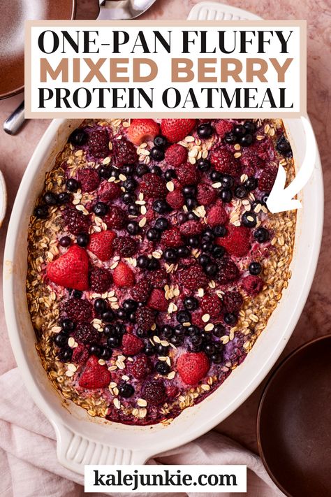 Try this One-Pan Fluffy Mixed Berry Protein Oatmeal today! Making a breakfast treat that the whole family will love can sometimes be a challenge, but look no further than this delicious baked oatmeal recipe. It’s packed with protein to keep you satisfied and full of wonderful flavors that everyone will be obsessed with!