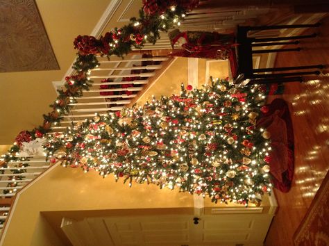 This Christmas tree stands 12 feet tall in our foyer and it features old-fashioned, hand-blown, ornaments that I've collected over the years. 12 Foot Christmas Tree, Tall Christmas Trees, Christmas Staircase, Victorian Decor, Noel Christmas, Very Merry Christmas, Christmas Love, Christmas Aesthetic, Christmas Joy