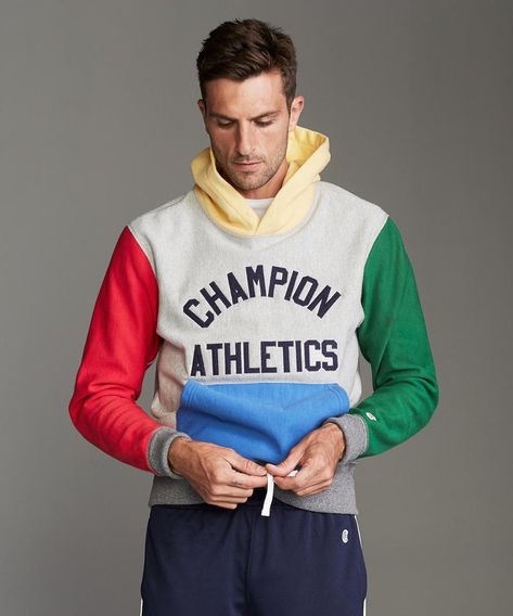 Terry Color Block Champion Hoodie - Todd Snyder Running Man Logo, Todd Snyder Champion, Champion Clothing, Slim Joggers, Todd Snyder, Color Block Sweatshirt, Champion Logo, Hoodie Men, Champion Hoodie