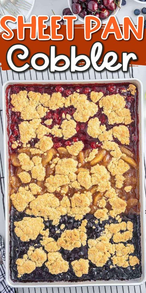 Four Pies On One Sheet Pan, Sheet Pan Cobbler, Sheet Pan Pie 4 Flavor, Sheet Pan Pies, Sheet Pan Dessert Recipes, Sheet Pan Pie, Sheet Pan Dessert, Sheet Pan Desserts, Filling Desserts